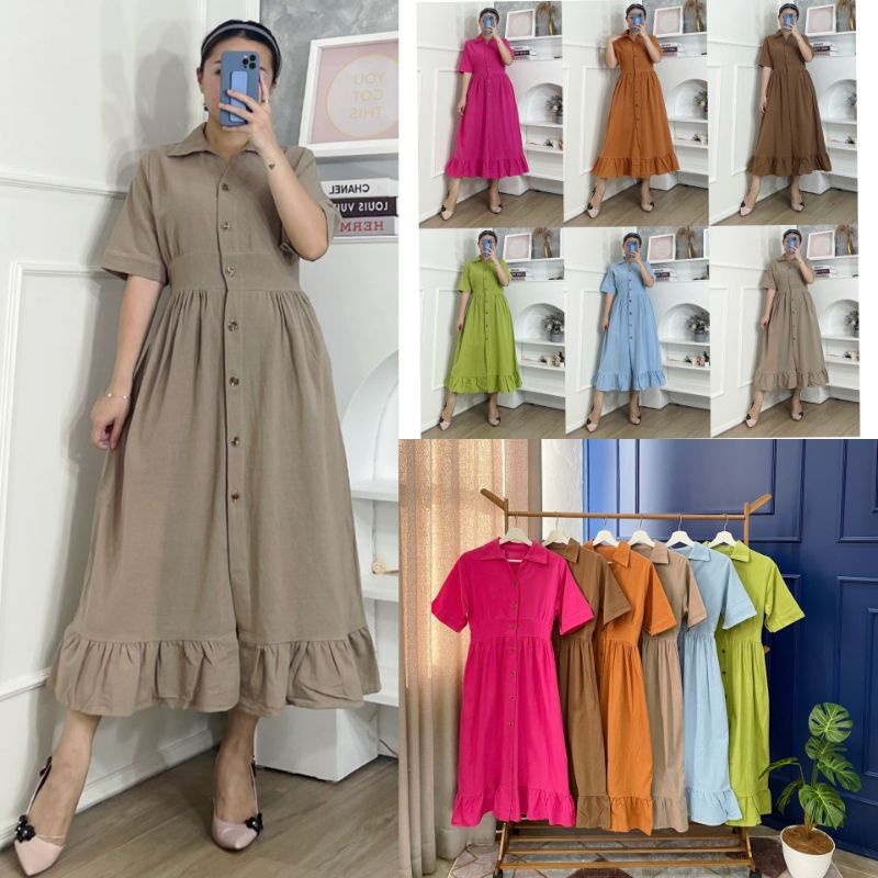 A479.Seoul Button Ruffle Dress