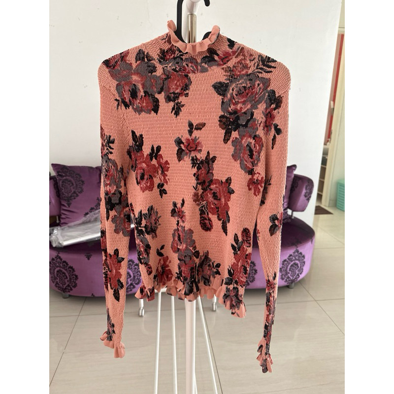 nbu zara blouse peach flower