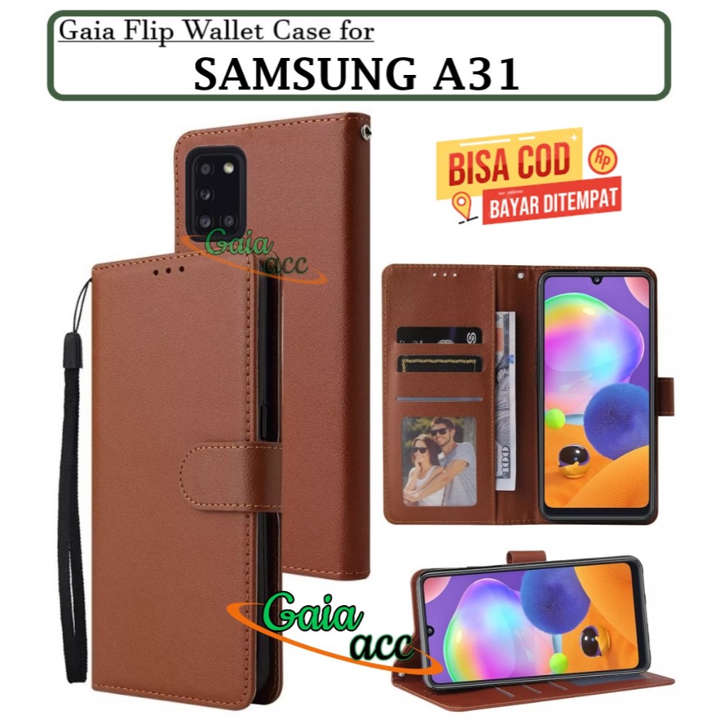 FLIP CASE SAMSUNG A31 2020 PREMIUM WALLET LEATHER DOMPET CASING STANDING