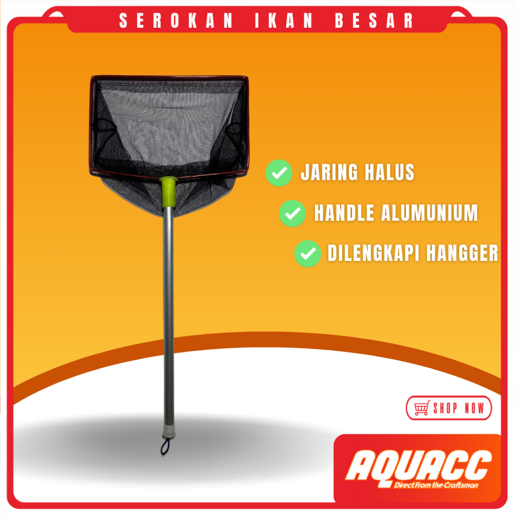 Serokan Ikan Jumbo Seser Ukuran Besar Kotak 25 cm Gagang Handle Alumunium Jaring Halus Premium