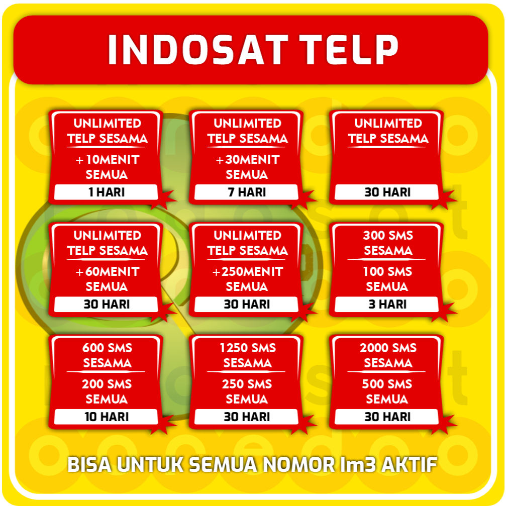 ISI ULANG TOP UP PAKET KUOTA BEBAS NELPON SMS INDOSAT IM3 MENTARI UNLIMITED