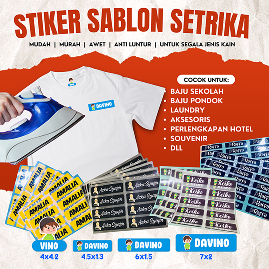 

Stiker Sablon Setrika | Stiker Kain |Stiker Nama Label | Label Hijab | Label Nama Baju Anak Pesantren | Custom Siap Press