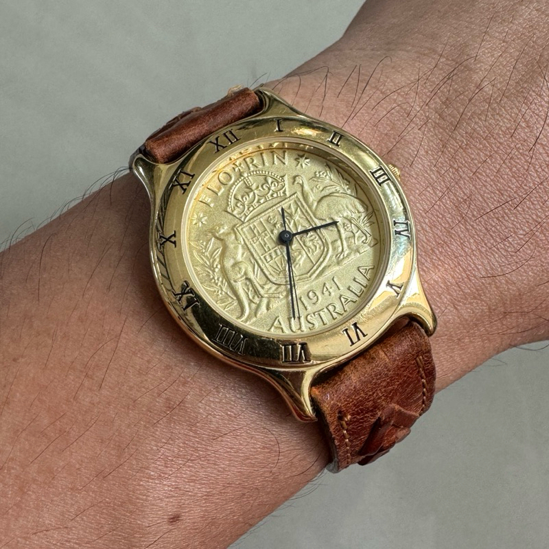 JAM TANGAN COINWATCH VINTAGE FLORIN 1941 AUTRALIA GOLD PLATED SWISS ARLOJI