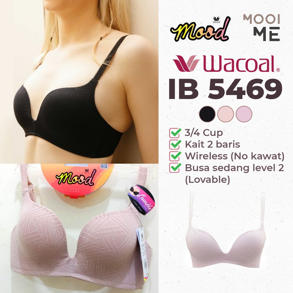 Wacoal Mood IB 5469 Bra 3/4 Cup Wireless (Tanpa Kawat) Busa Sedang (Lv 2 Lovable)