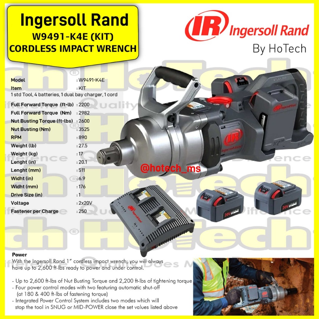 1" Cordless Impact Wrench W9491 | Ingersoll Rand | IR | IR W9491-K2E | Ingersoll Rand W9491 Cordless