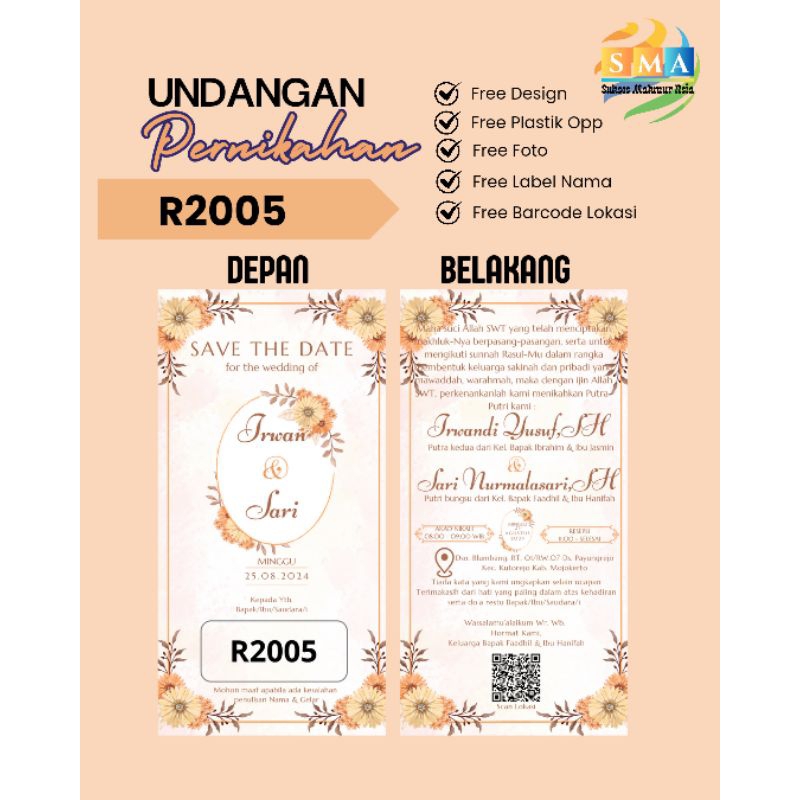 Undangan bolak balik custom invitation wedding pernikahan walimatul elegan rustic astetic simple ele