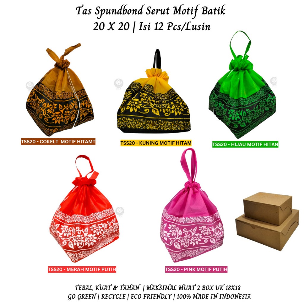 

Tas Spunbond Tas Kain Goodie Bag 20x20 (Tss20-Isi 12 Pcs)