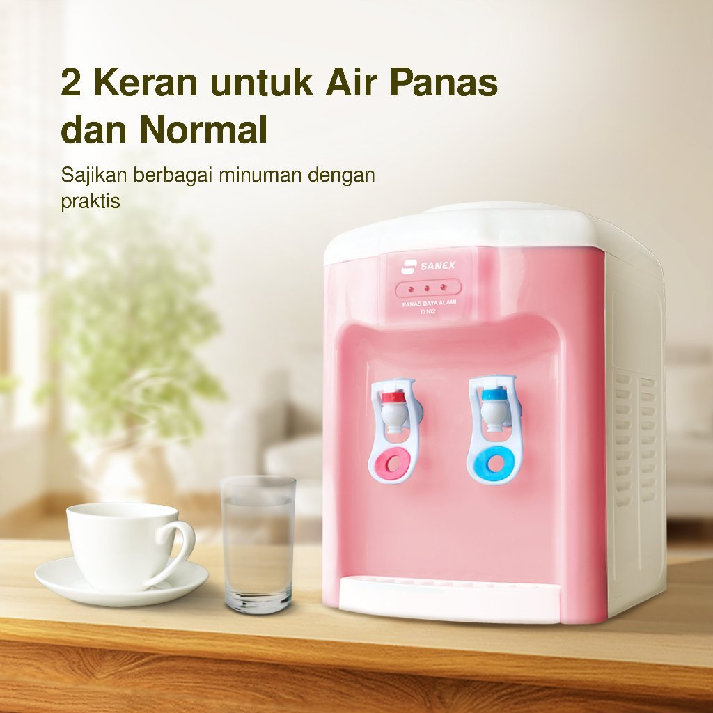 DISPENSER AIR GALON ATAS SANEX D 102 HOT DAN NORMAL 2 KRAN / DISPENSER GALON ATAS 2 KRAN HOT DAN
