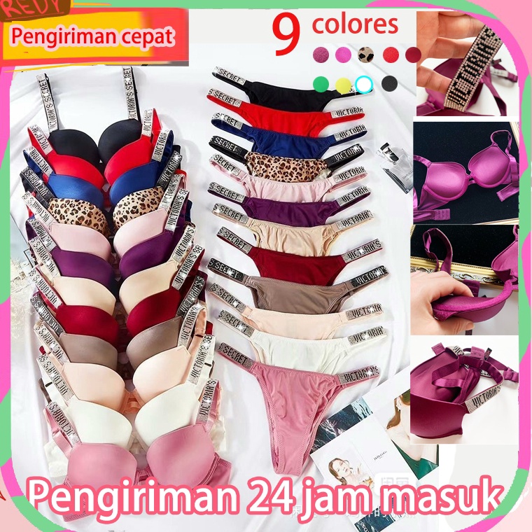 KODE W47L Victoria Secret Set Bra Dapat Disesuaikan Pakaian Dalam Seksi Berlian Imitasi Berkilau Lin