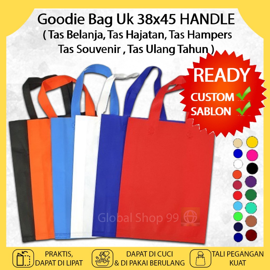 TAS SPUNBOND POLOS CUSTOM - GOODIE BAG HANDLE UKURAN BESAR 38X45