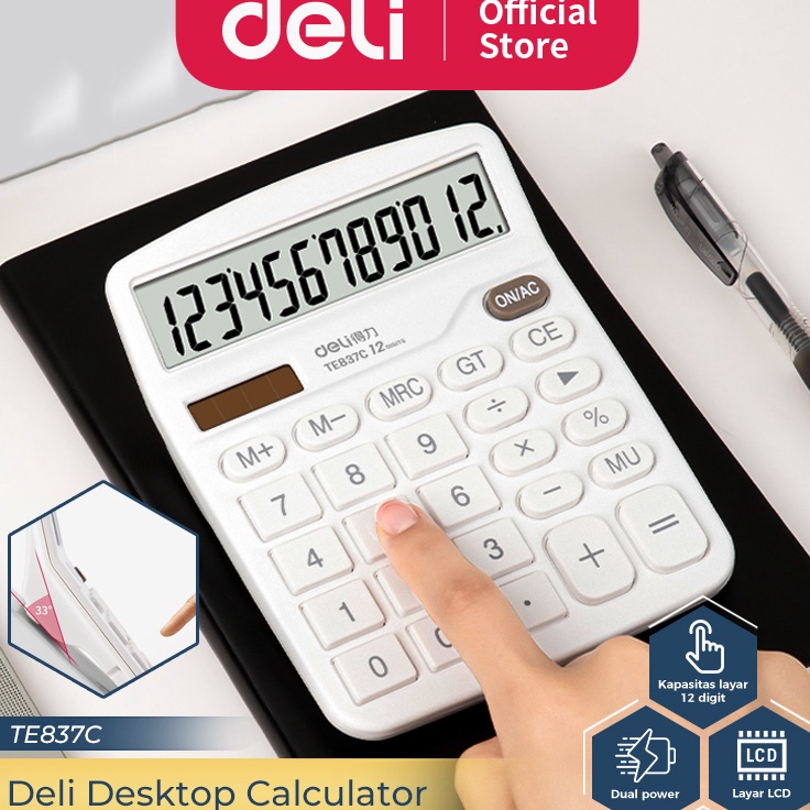 

Stok terbatas Deli Desktop Calculator Kalkulator Meja 12 Digit Dual Power Layar LCD TE837C