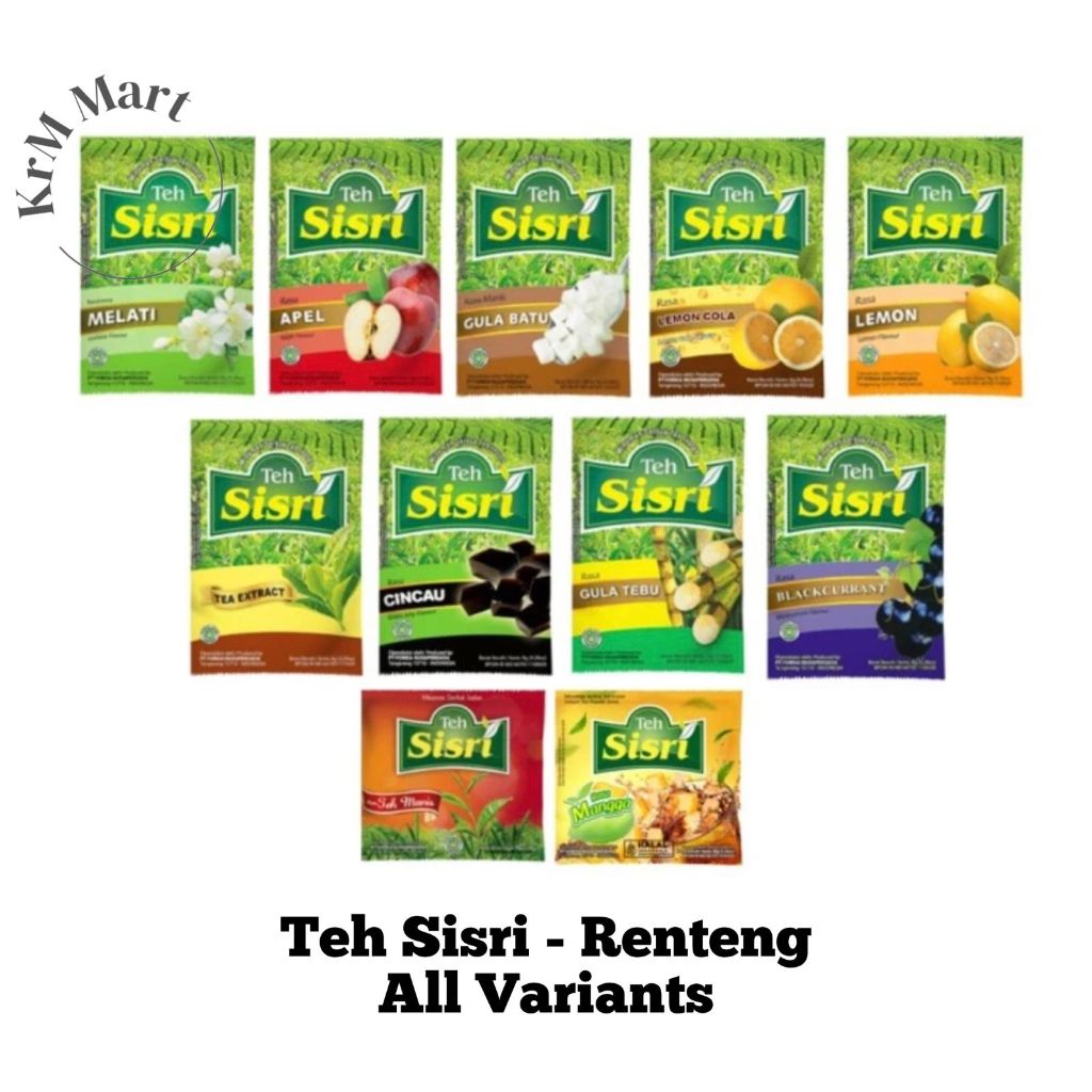 

Teh Sisri 1 renteng renceng all varian tea minuman serbuk gula batu melati apel lemon cola blackcurrant tebu cincau tea extract teh manis mangga