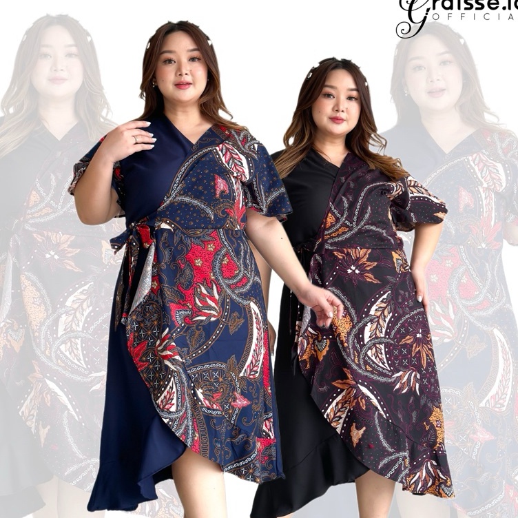 KODE K1A BRIGITA Kimono Bigsize Dress Batik  Dress pesta batik jumbo