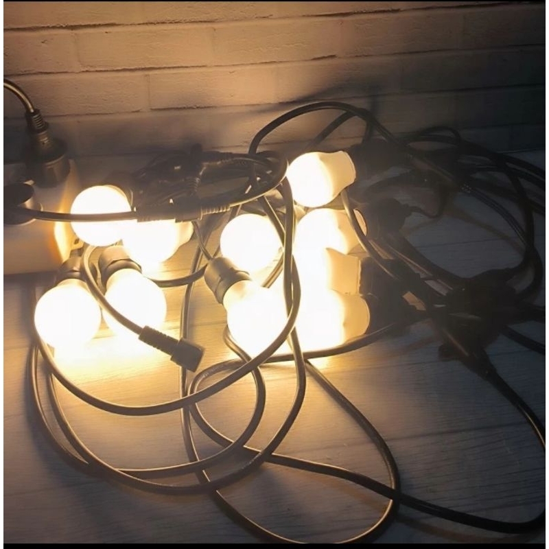 PAKET FITING LAMPU CAFE  10 METER + LAMPU 10PCS 5W KUNING WARM WHITE FITTING E27 BAGUS