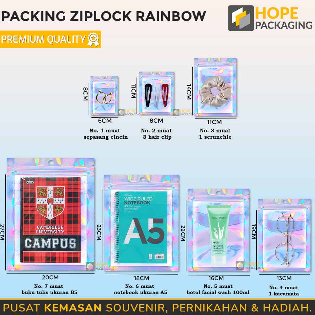 MAKSIMAL Harga  5 Pcs Ziplock Rainbow Alumunium Foil  Plastik Klip Hologram  Plastik Ziplock Kemasan