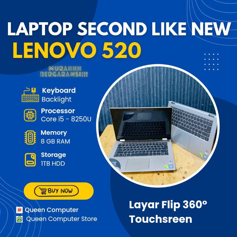Laptop Seri baru mulus Lenovo Yoga 520, Core i5 Gen 8, Garansi