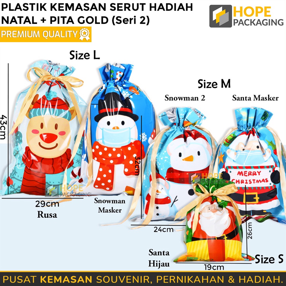 

LIMIT Kemasan Plastik Serut Hadiah Natal Besar Pita Gold Gift Santa Candy Bag Snowflake Souvenir Kue Kering Kantong Bingkisan Natal Plastik Kue Natal Packing Serut Pita Kado Natal