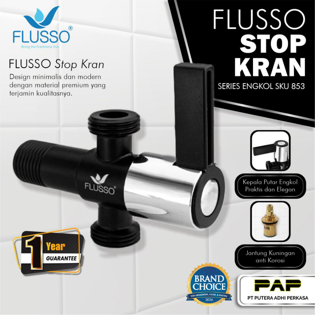 Flusso Stop Kran Cabang T Cabang Sambungan Selang Kloset Wastafel 853