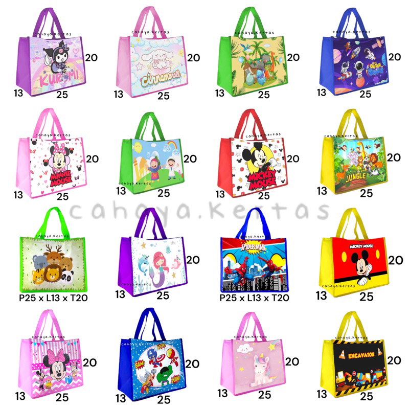 

tas souvenir ultah anak spunbond karakter goodie bag souvenir ulang tahun anak birthday hampers kado