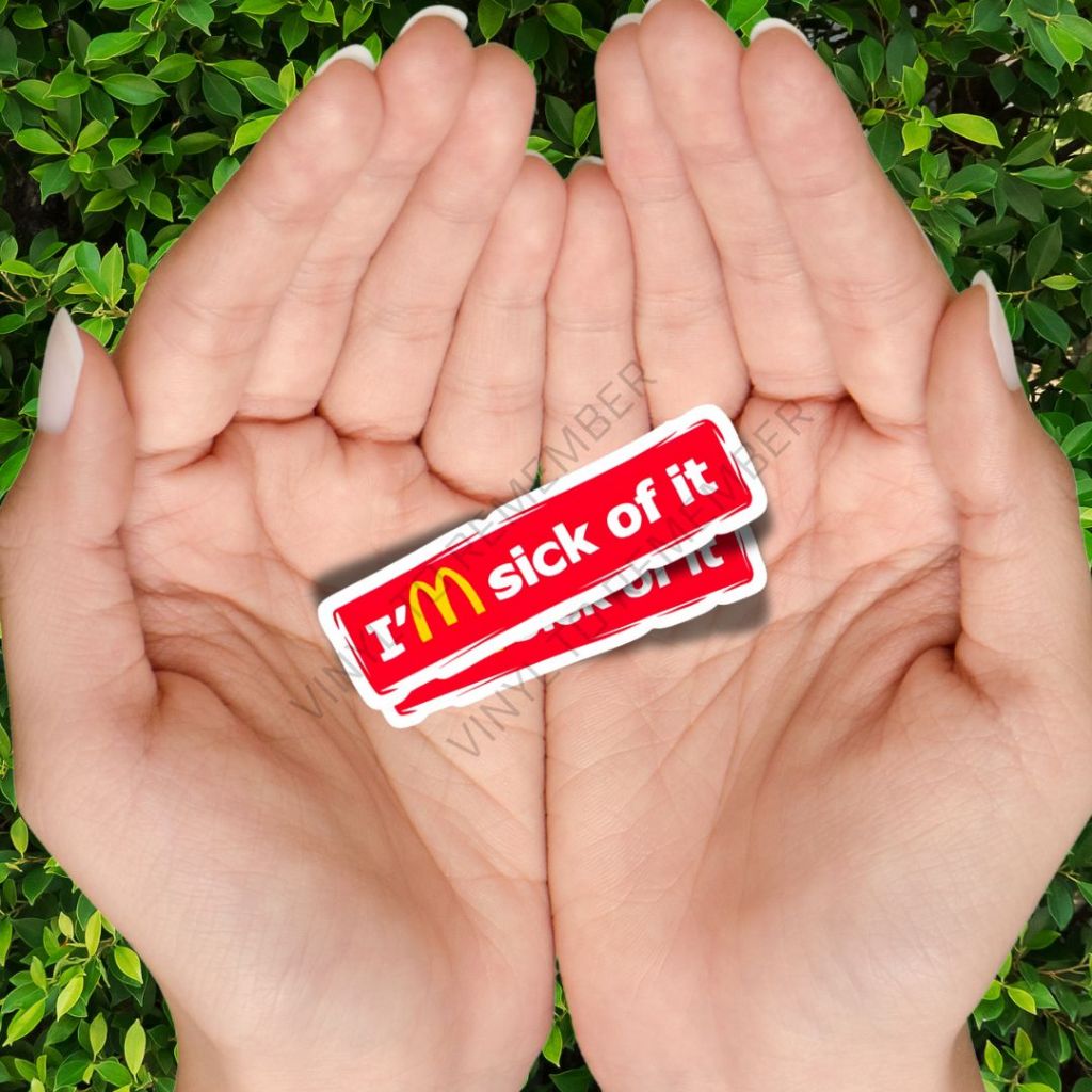 

Stiker Pelesetan Brand Logo Merk Fast Food MCD McDonald Mc Donald Im Lovin It Sick Of it Laptop Hp Helm