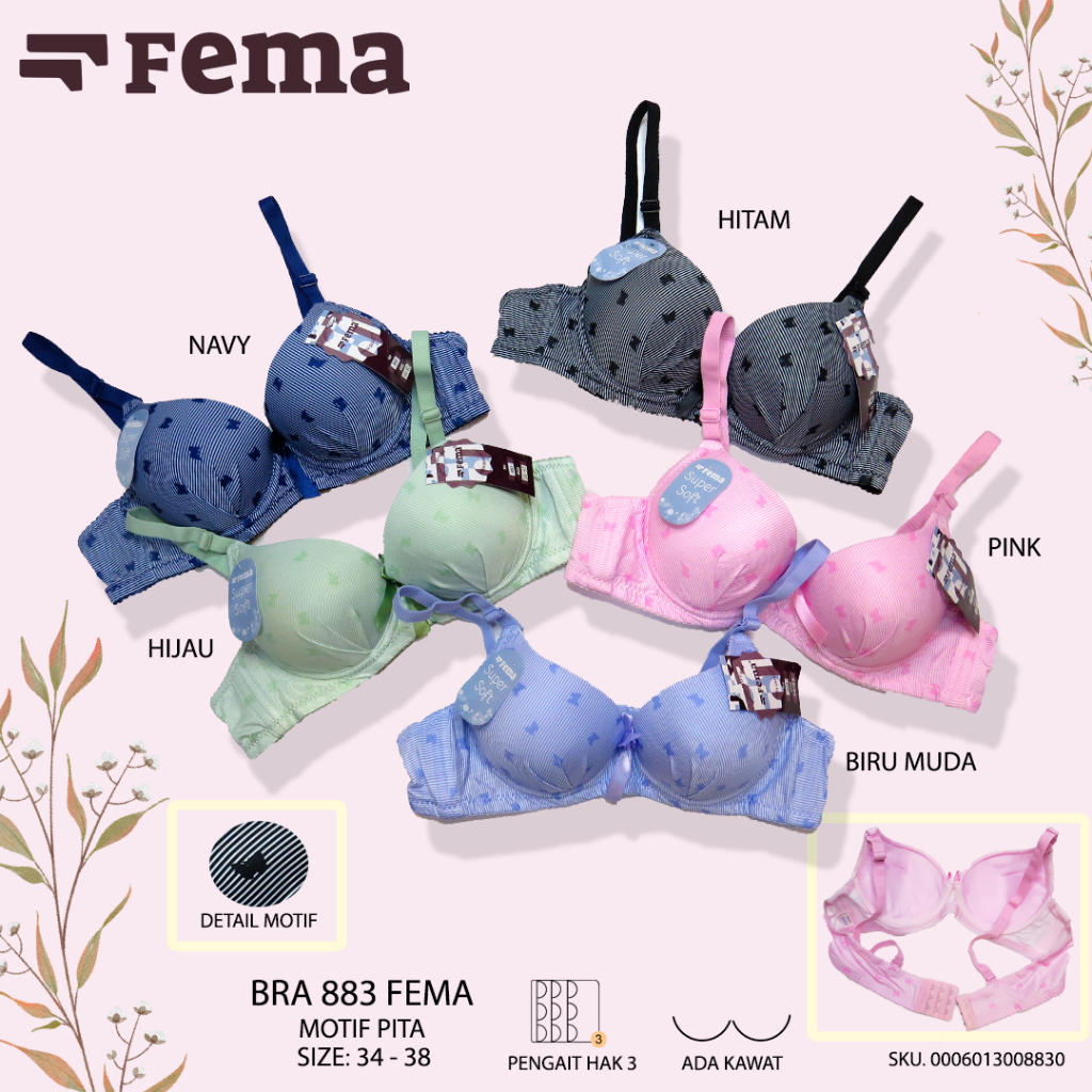 FEMA Official Shop Ecer 1 pcs Bh Bra  883 Kupu Kupu Warna Soft Import