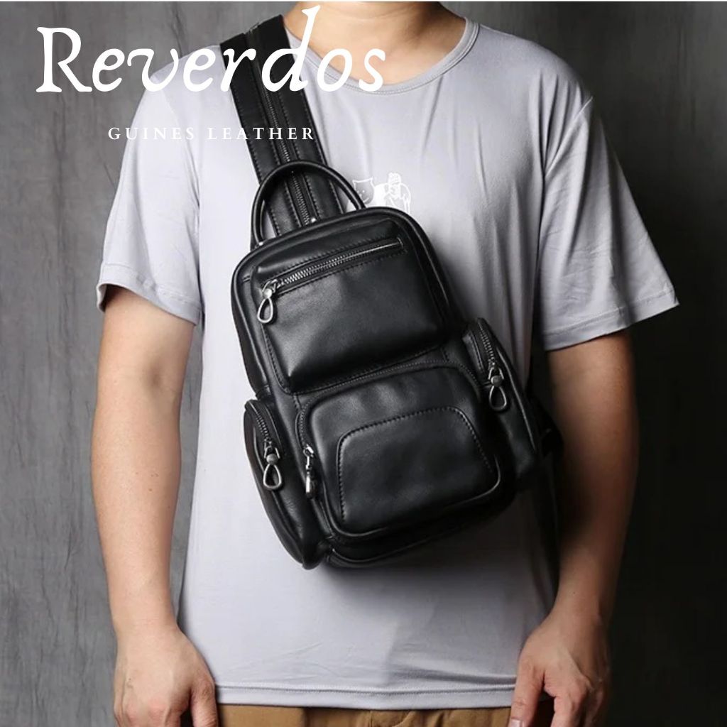 Tas Dada Pria Multifungsi Kulit Asli - Tas Ransel Mini Hitam Kulit Asli