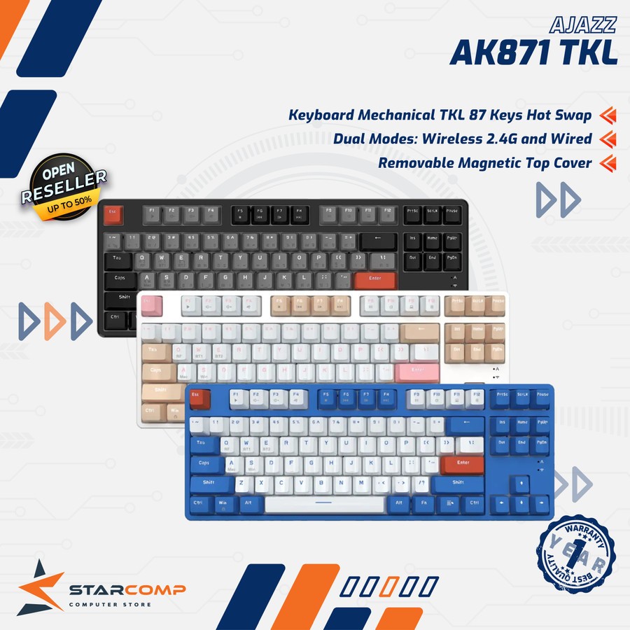 Ajazz AK871 Mechanical Keyboard Wireless TKL Hotswap Dual Mode