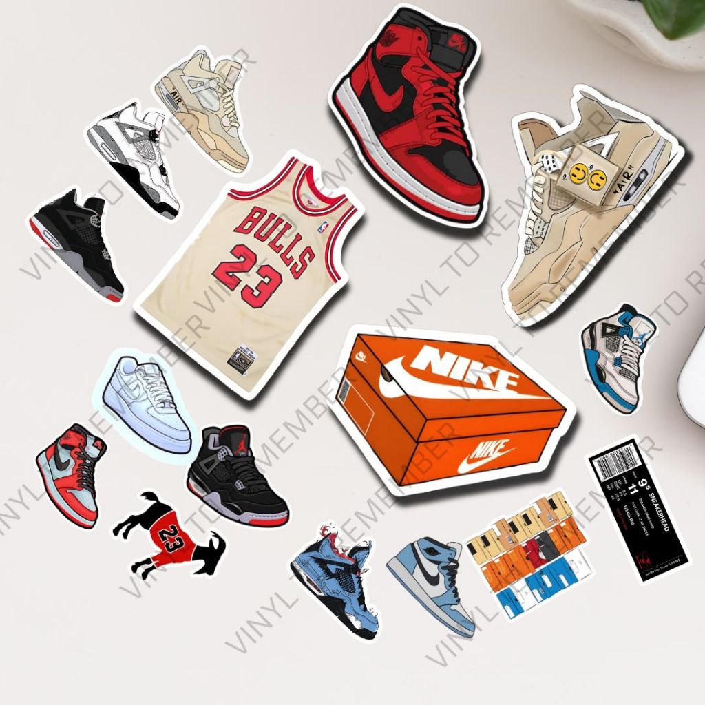 

Stiker Sticker Shoe Pack Sepatu Nike Air Jordan Culture Hypebeast Mid Retro Vintage Travis Scoot Aj Sneaker Sneakerhead Michael Jordan Bulls 23 laptop Motor Tumblr Anti Air