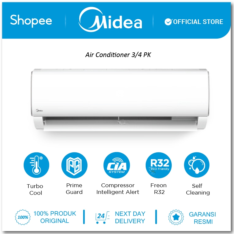 Midea AC Standard 3/4 PK ( 0.75 PK ) R32 Series MSAF-07CRN2X (Unit Indoor & Outdoor)