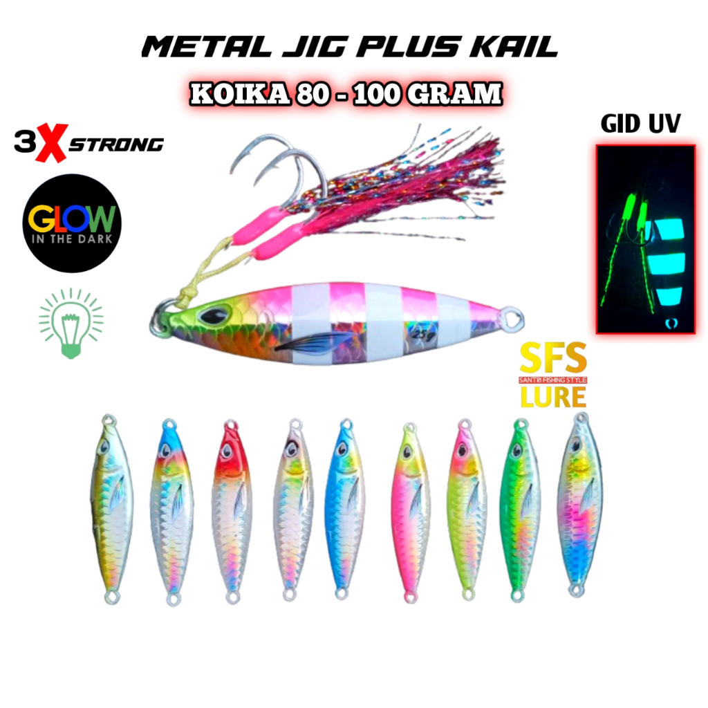 Metal jig 1 set iseama hok 80gram/100gram metal jig set assist hok umpan pancing metal jig 80gram me