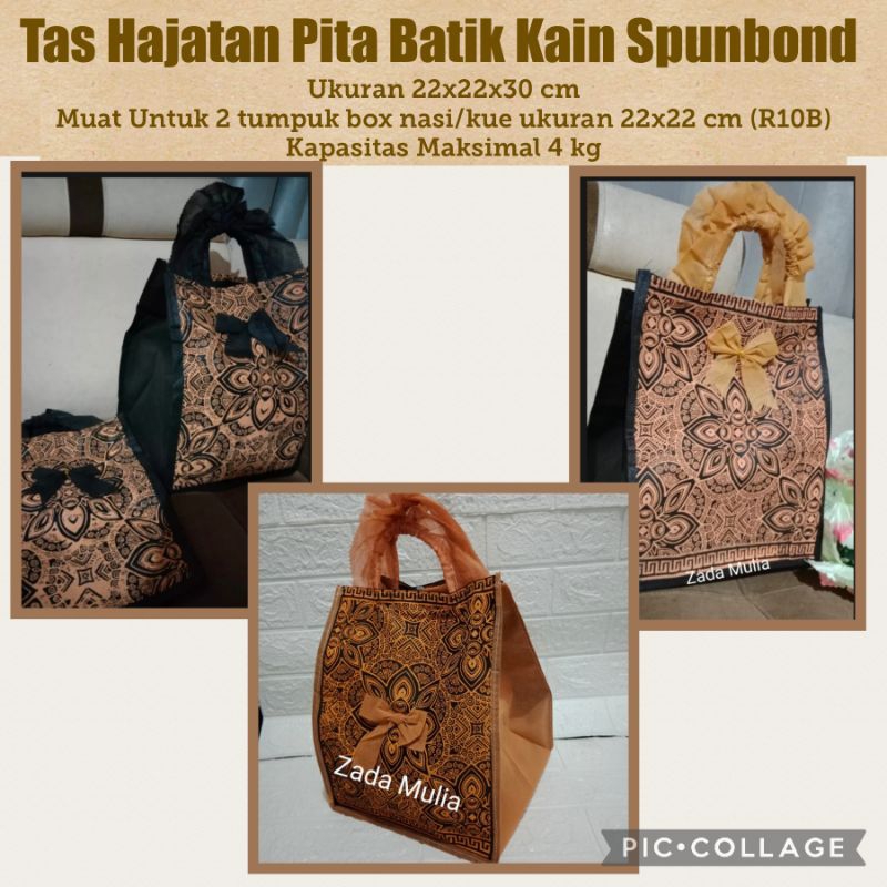 

12 pcs Tas Hajatan kain Spunbond Batik Pita Ukuran box 22x22 cm goodie bag unik tasyakuran souvenir