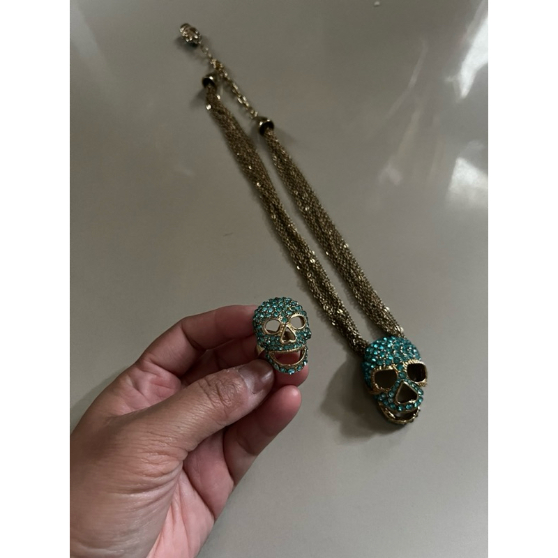 Cincin + Kalung Skeleton Zircon Biru