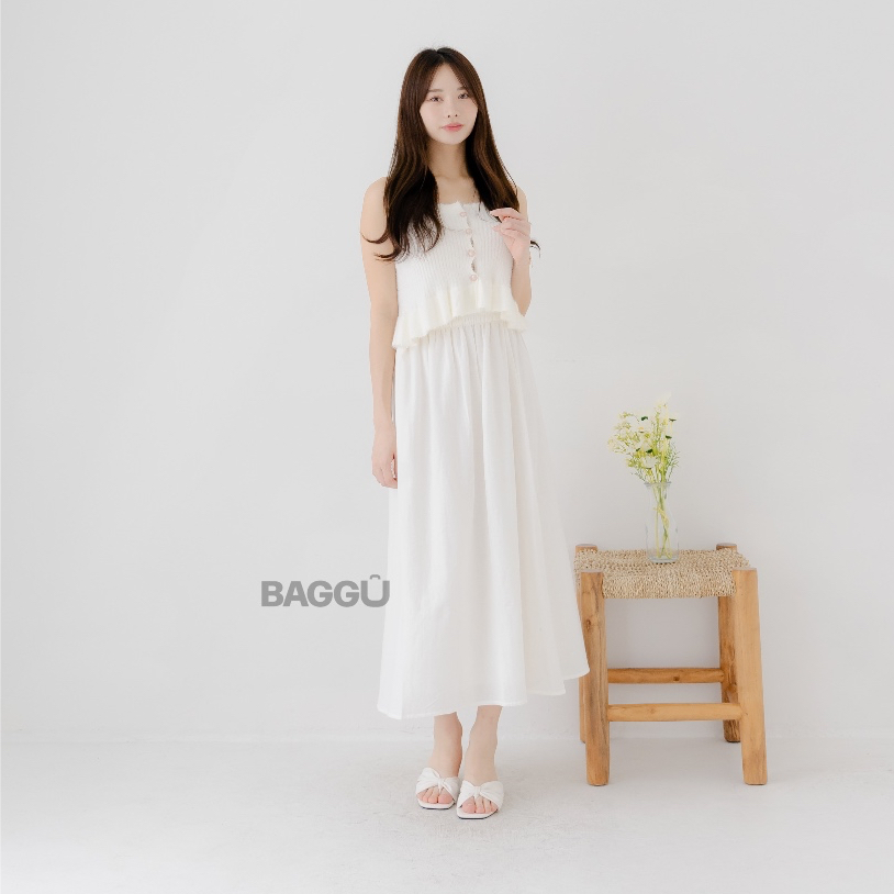 BAGGU Nakia Flare Skirt OffWhite/ Rok Linen / Rok Flare Putih / Korean Skirt