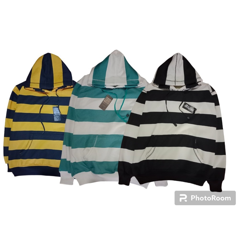 Sweater Hoodie Salur Garis-garis Stripe Distro Pria Wanita Terbaru/Jaket Hoodie Belang Overdek