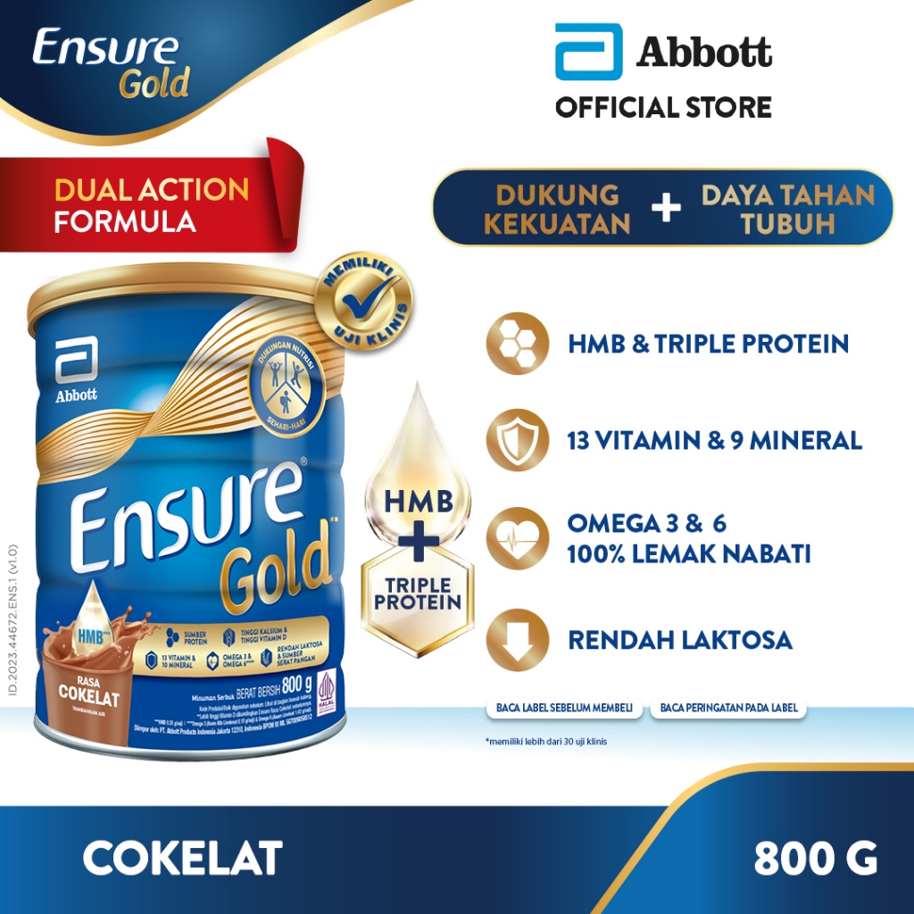 Ensure Gold HMB Cokelat 800 g - Nutrisi Dewasa Rendah Laktosa