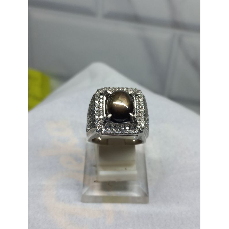 BATU BLACK SAFIR + ring perak handmade microsetting