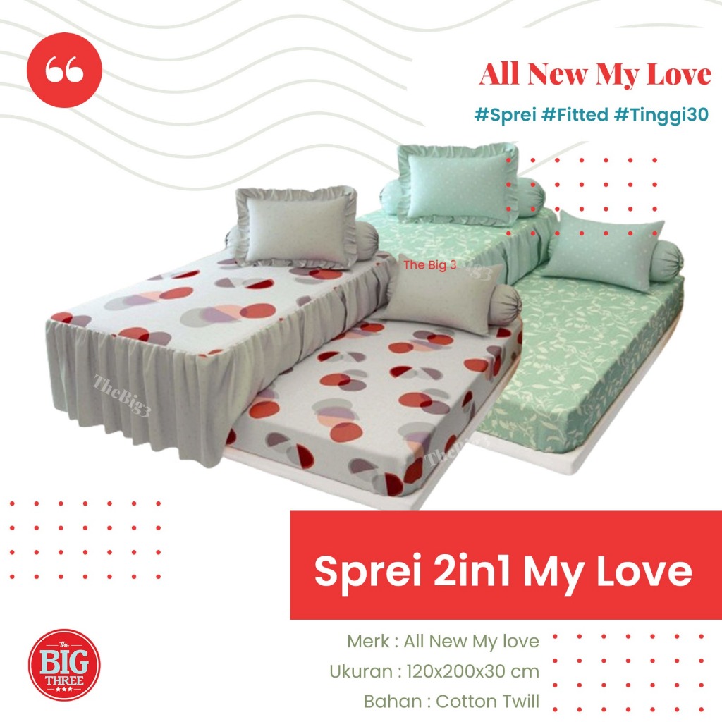 MY LOVE Sprei 2in1 DUO 120x200 Tinggi 30 Bahan Katun Motif Baru | Single 120 T30 SP SORONG THEBIG3