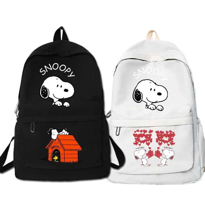 Ransel Sekolah HItam Motif Snoopy Tas Gendong Hitam