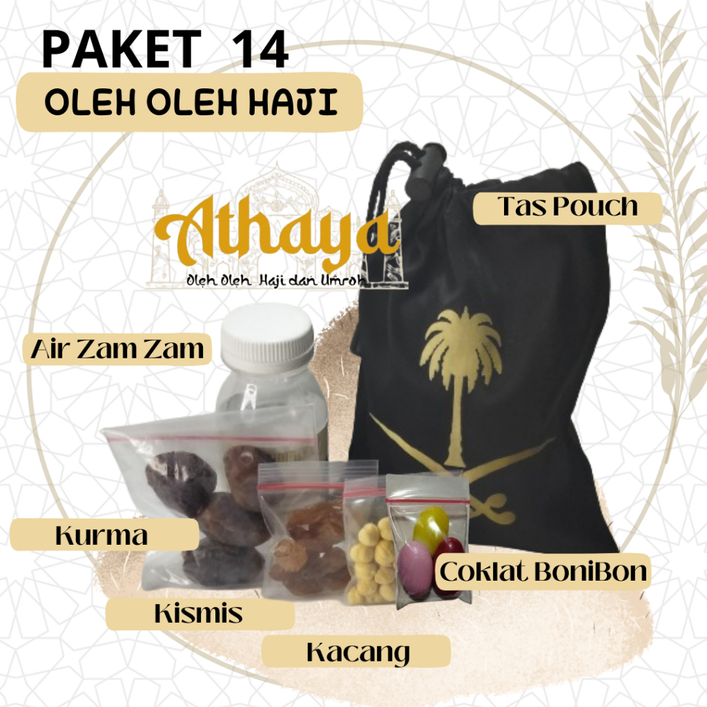 

Paket 14 Pouch Oleh-oleh haji dan umroh/Pasuhe+Coklat bonibon