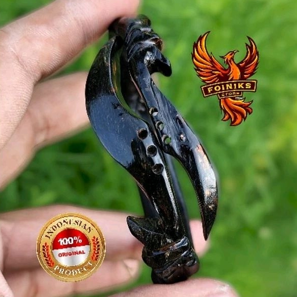 Gelang akar bahar hitam asli ukir kujang dobel asli 100% original