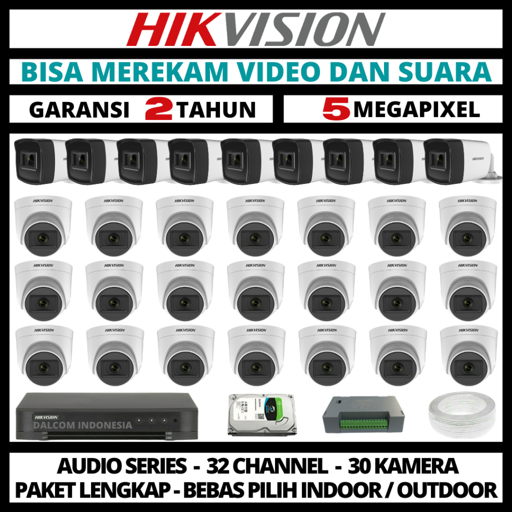 PAKET CCTV HIKVISION 5MP 3K 32 CHANNEL 30 CAMERA TURBO HD CAMERA CCTV & DVR FULL HIKVISION