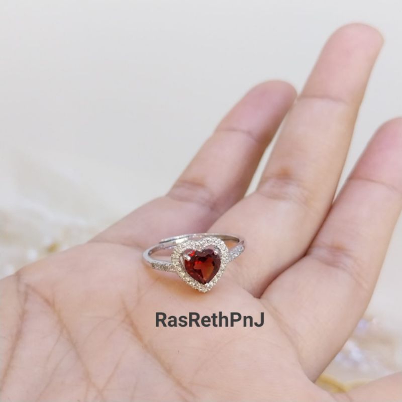 Cincin Love Natural Garnet Perak 925
