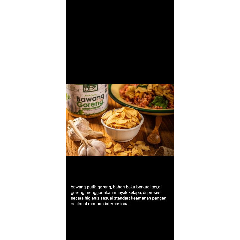 

Bawang Goreng Putih Hunay Toples 150 gram Asli Probolinggo Berkualitas Tahan lama