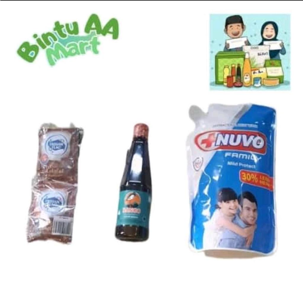 

Paket sembako hemat dan praktis 4 : Susu kental manis coklat 38gr, bango kecap manis botol 275 ml sabun cair nuvo mild protect 825ml