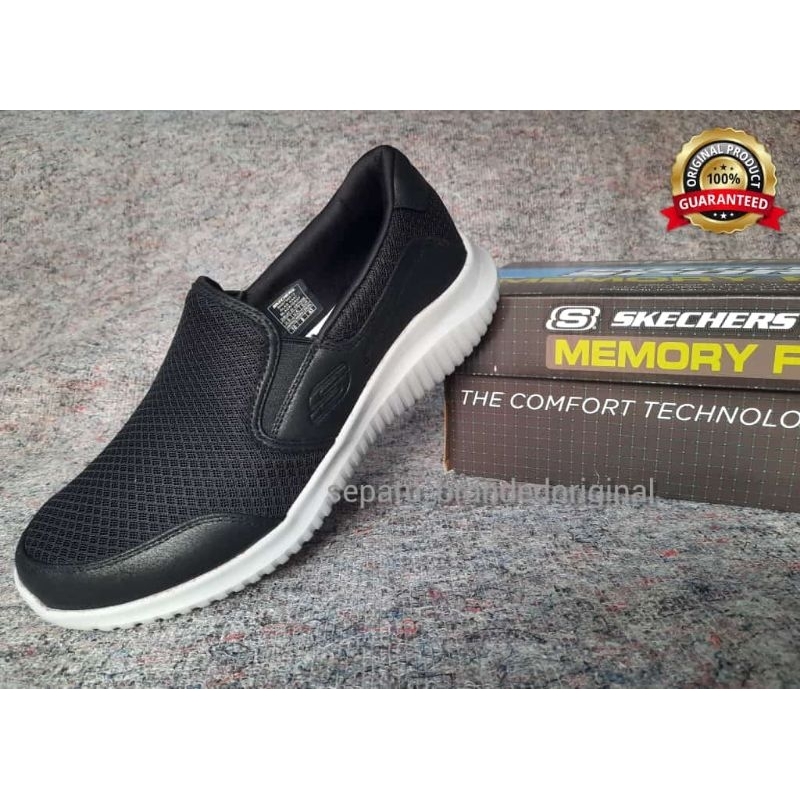 sepatu slop pria Skechers original hitam putih