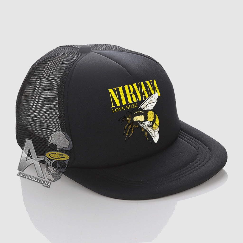 NIRVANA LOVE BUZZ logo Topi Trucker Jaring Distro - Topi Band Logo Terbaru PREMIUM topi musik