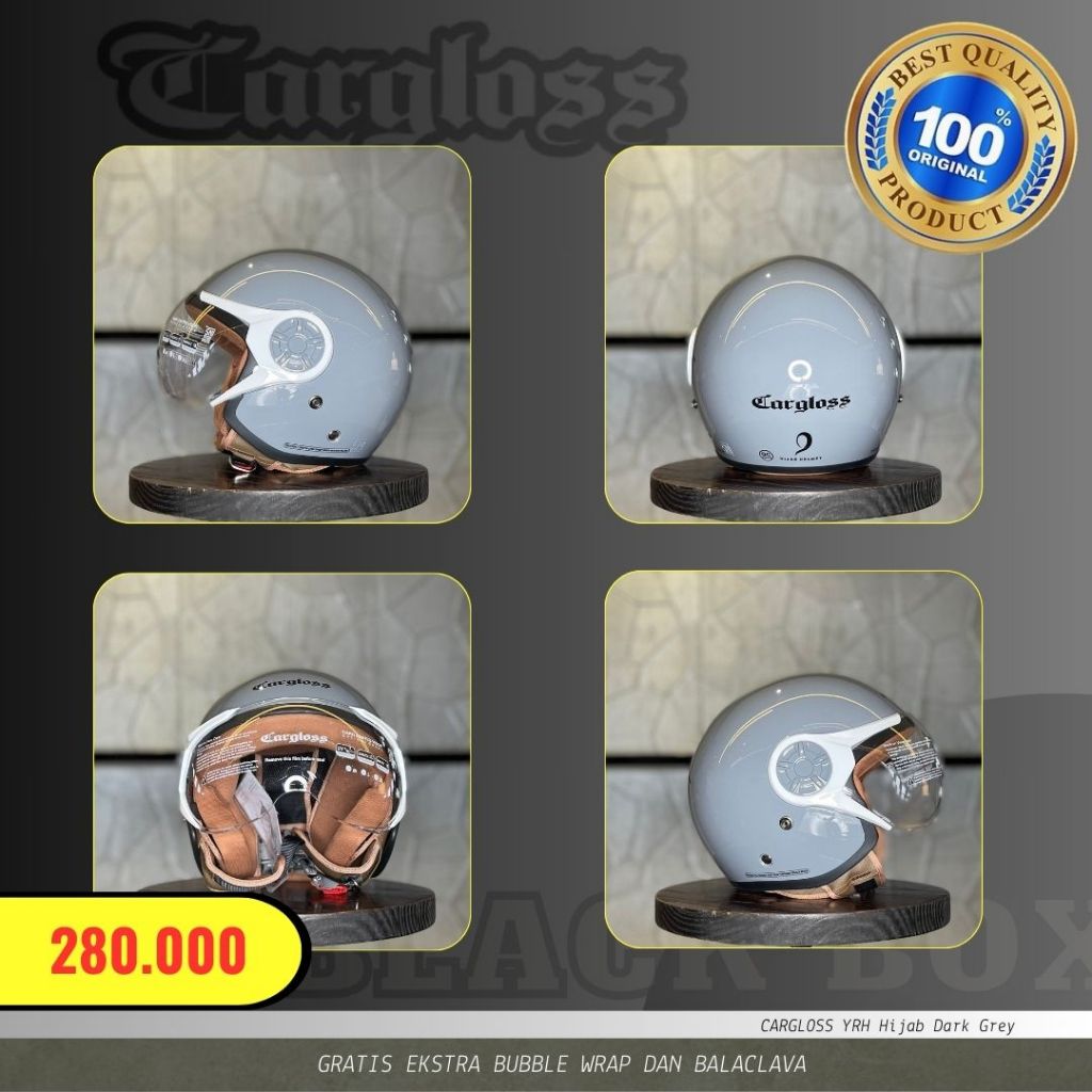 Helm Cargloss YRH Hijab Dark Grey Helm Half Face