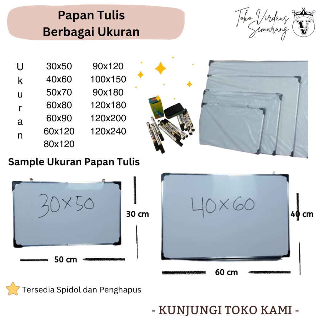 Papan Tulis/ Whiteboard - Non Magnet Tebal 9 mm | 30x50 - 90x120