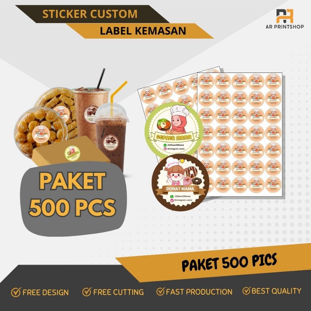 

PAKET 500 PICS CETAK STICKER CUSTOM ,Sticker Makanan Label, Sticker Makanan, Free Cutting Kiss Cut