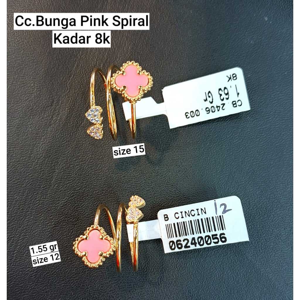 Cincin fashion vancleef pink mata variasi spiral kadar 375 8k